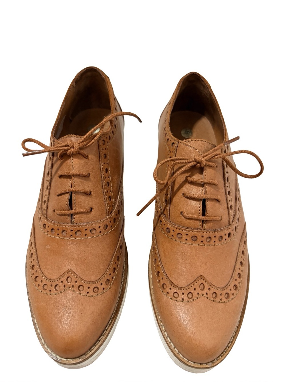 Jonak Paris Leather Wingtip Oxford Shoes Cognac EU 40